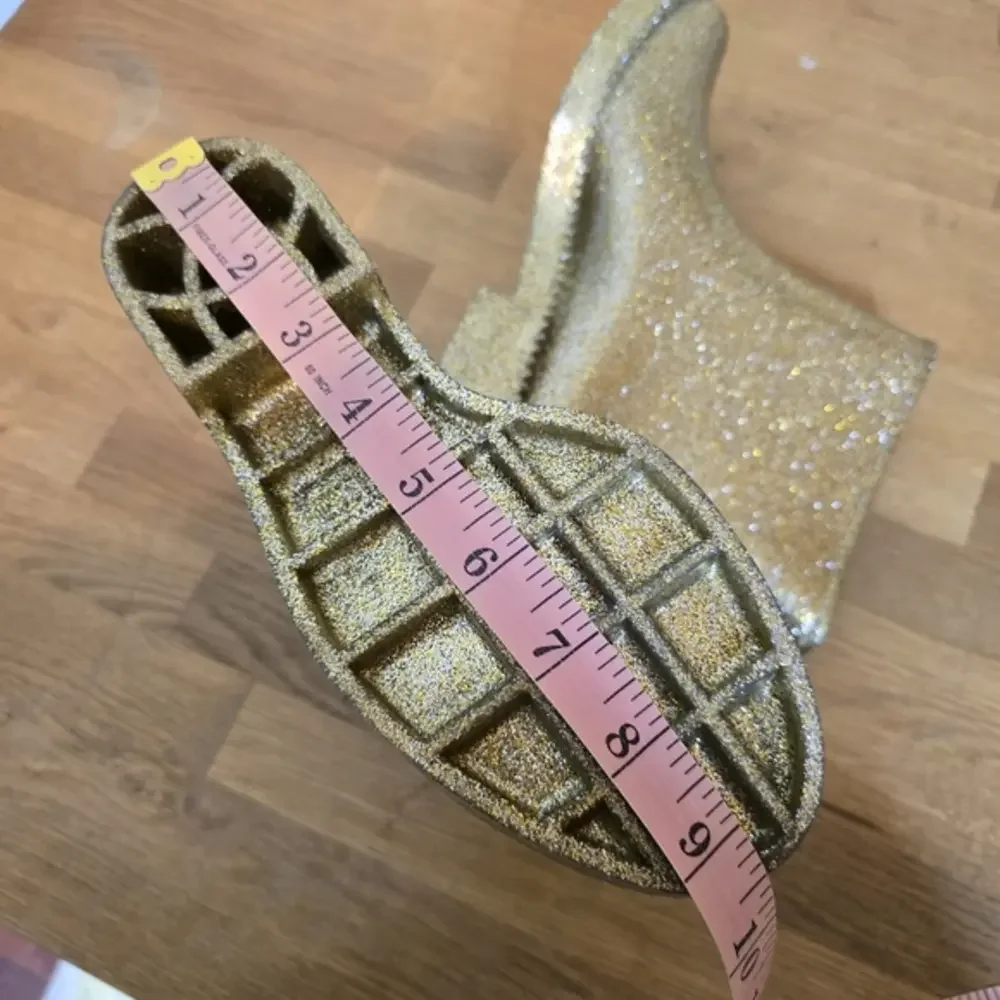 🔴 3/$15 Melissa Rain Drop Jelly Boot – Gold Glitter Waterproof Statement 5 US